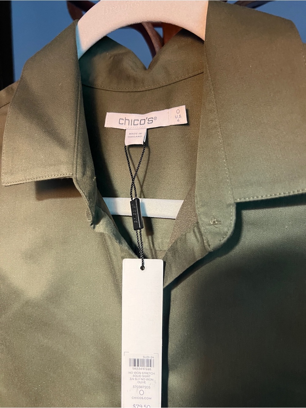 Chicos Classic Button-Down Shirt in Olive Green - Picture 3 of 4